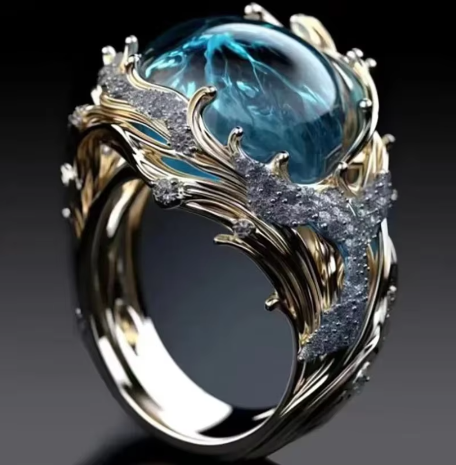 Anello ondulato Vintage Goldener Ozean