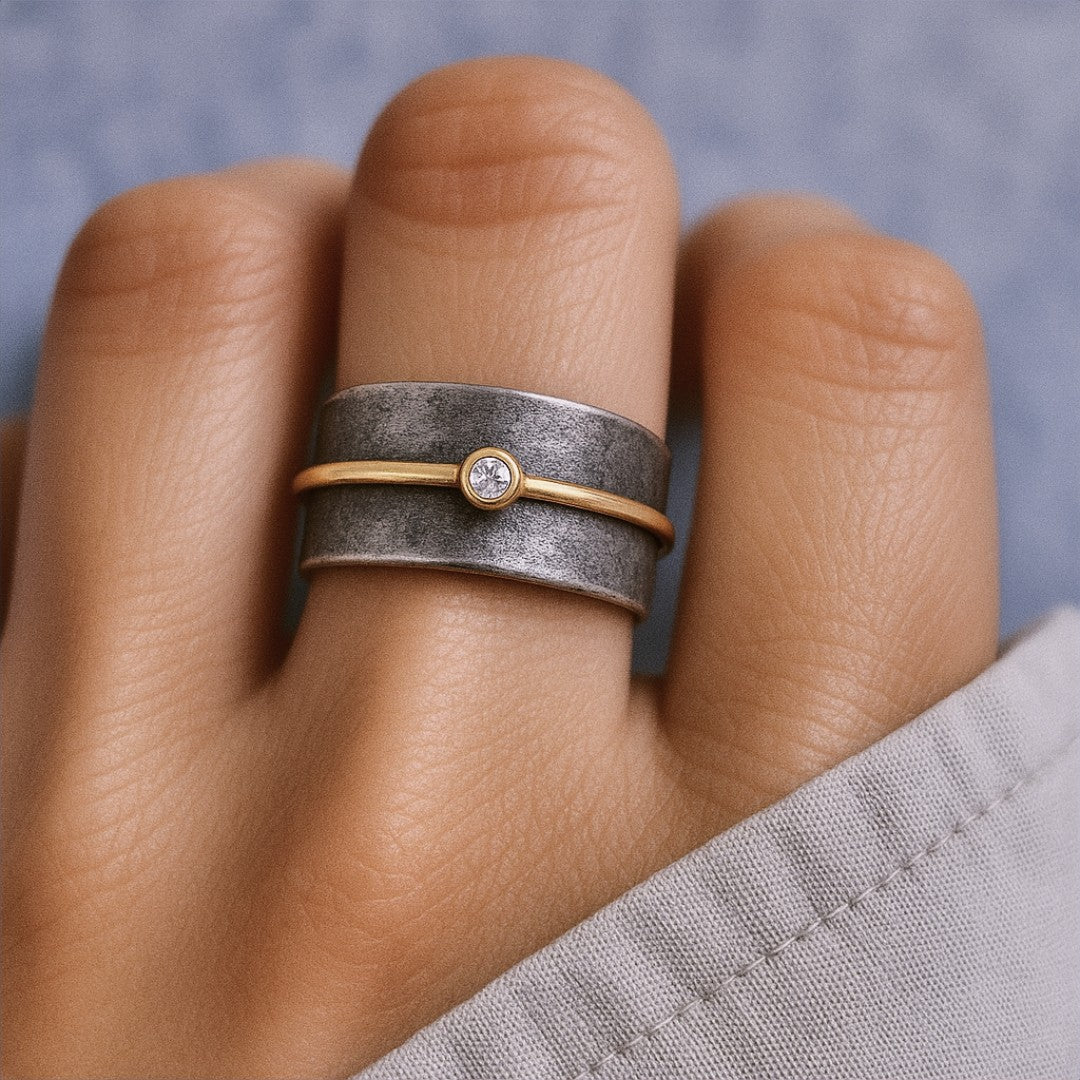 Addo - Anello Argento Scuro e Oro