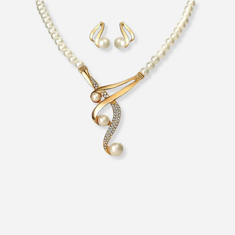 Set di Collana e Orecchini di Perle Vintage