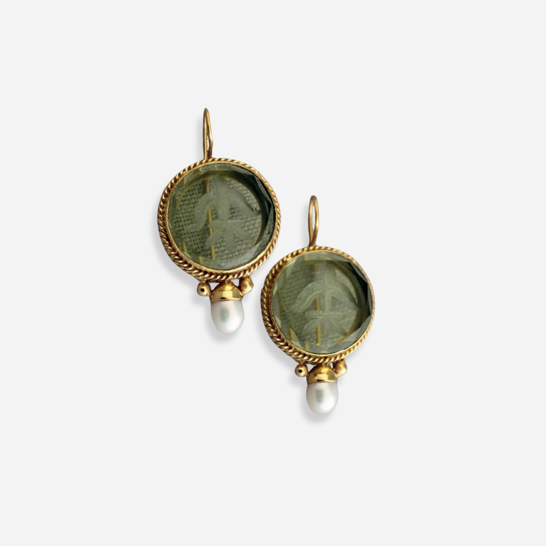Orecchini Penelope Vintage con Pietra Verde e Perla
