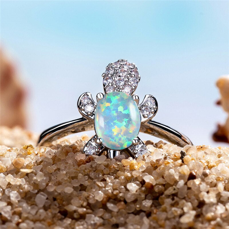 Anello regolabile in Argento 925 e Opale Tartaruga