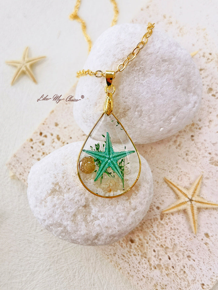Collana in oro con resina epossidica fai da te con stelle marine naturali