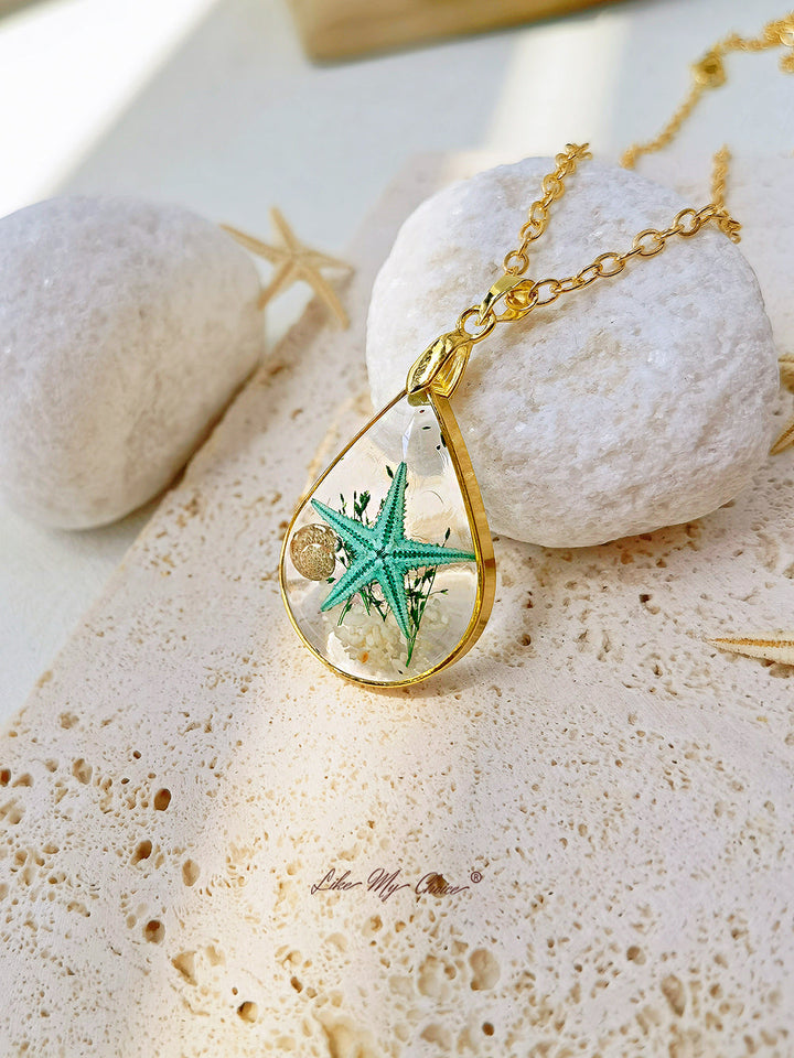 Collana in oro con resina epossidica fai da te con stelle marine naturali