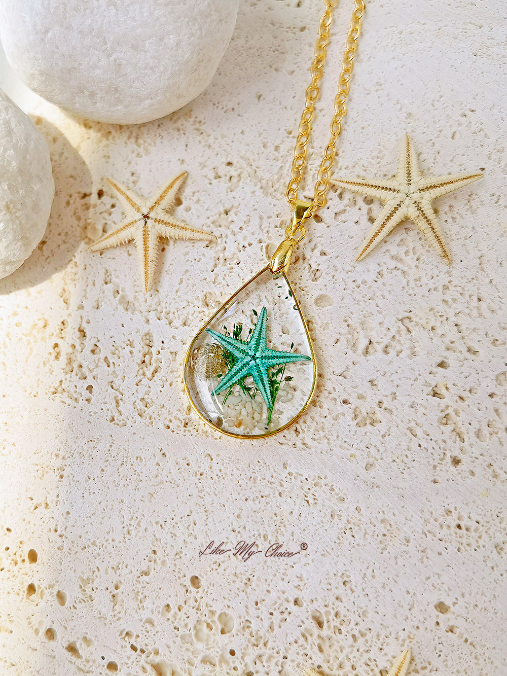 Collana in oro con resina epossidica fai da te con stelle marine naturali