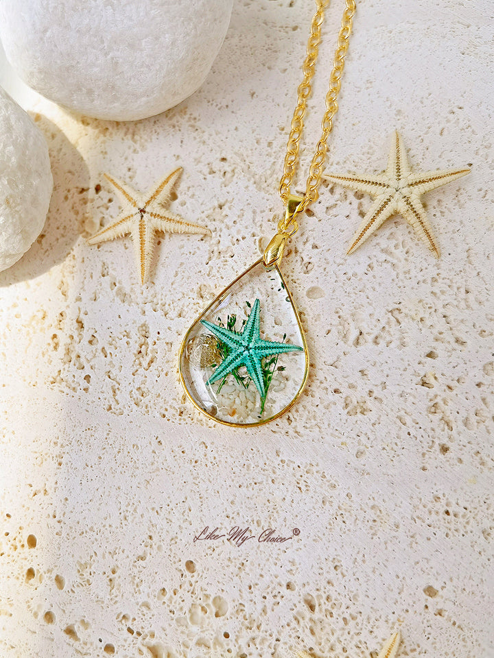 Collana in oro con resina epossidica fai da te con stelle marine naturali