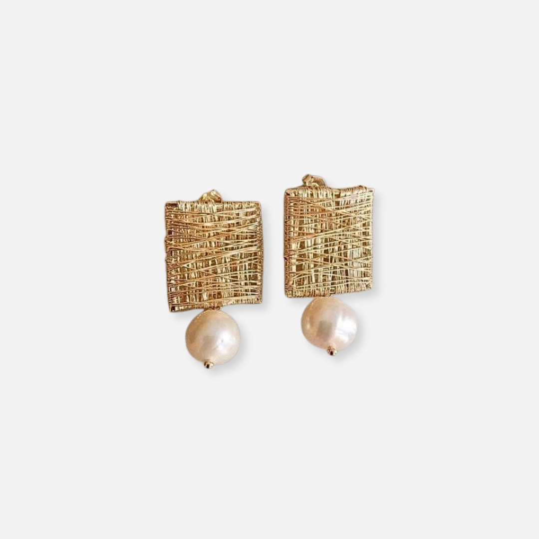 Orecchini quadrati vintage con perle