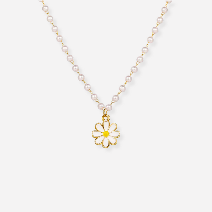 Elegante collana con perle e una margherita