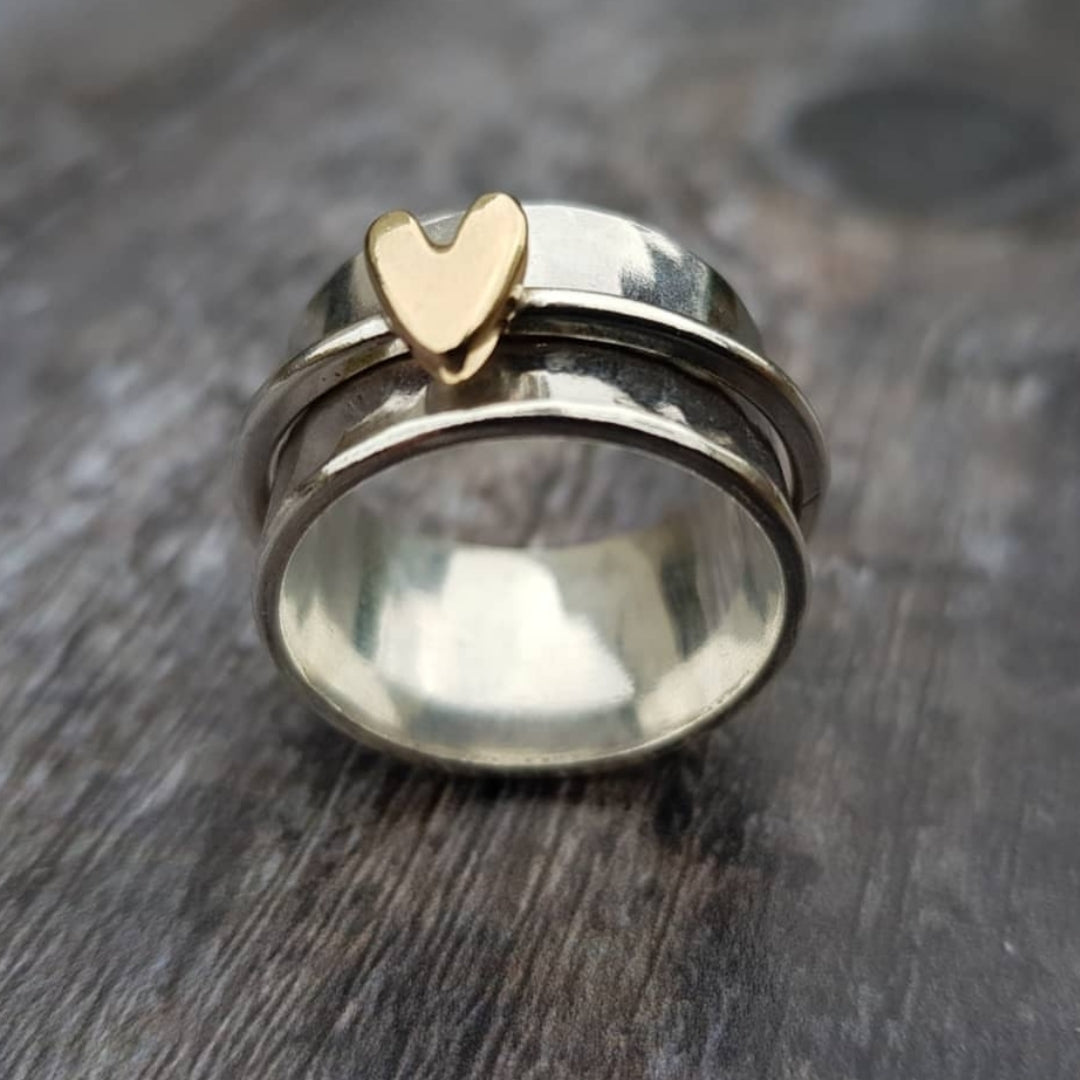 Anello d'argento con Cuore in dorato Vintage