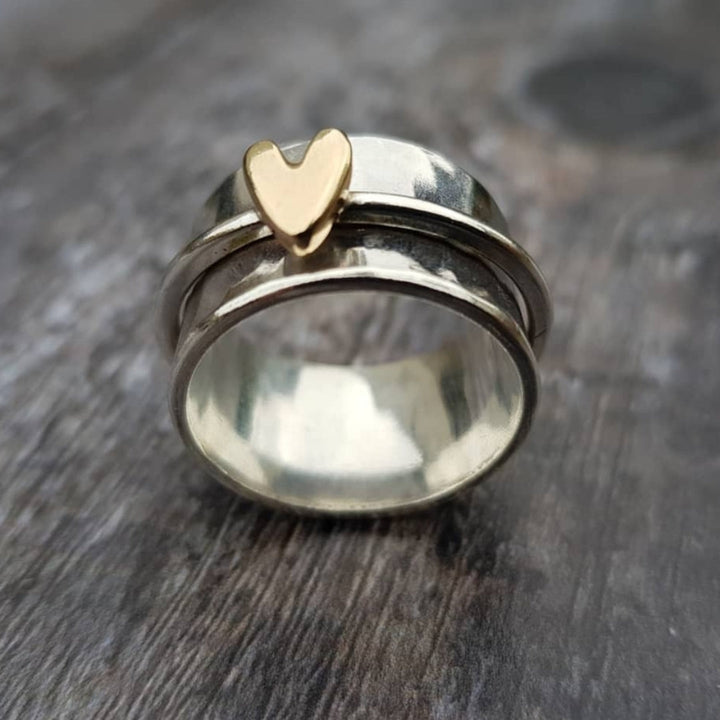 Anello d'argento con Cuore in dorato Vintage