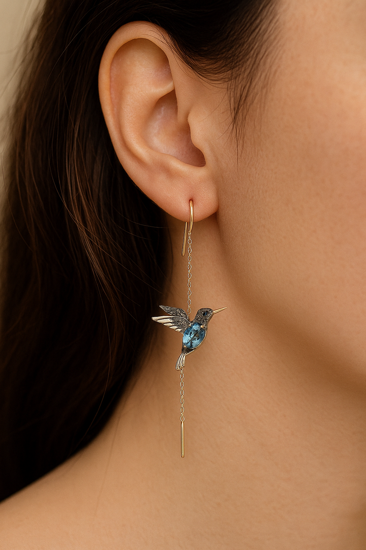 Sheila - Orecchini in Smalto e Zirconia a Forma di Colibrì