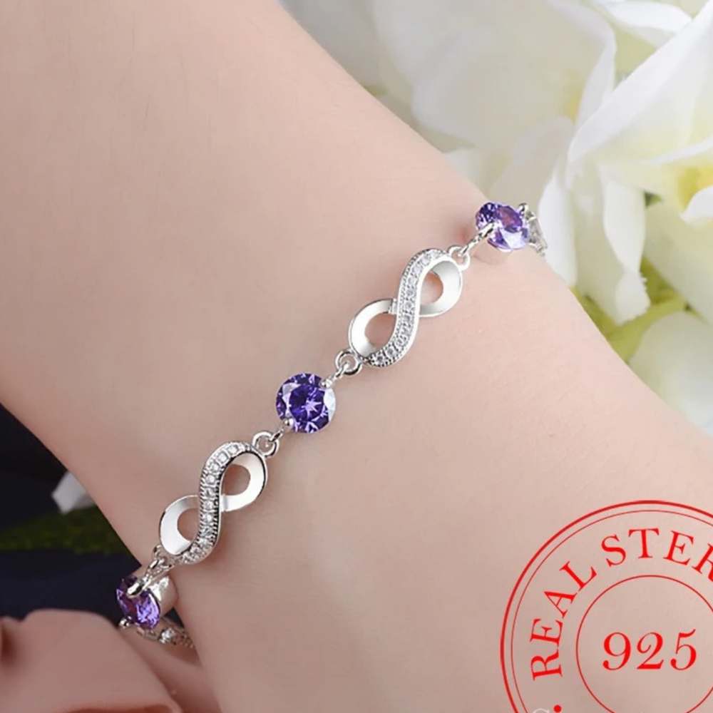 Bracciale infinito in argento 925 con bellissime pietre in zircone colorate