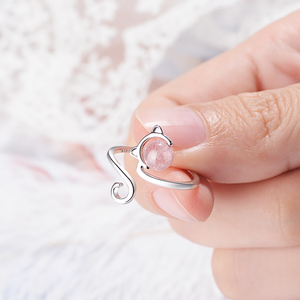 Anello Kitty rosa in argento 925 e agata