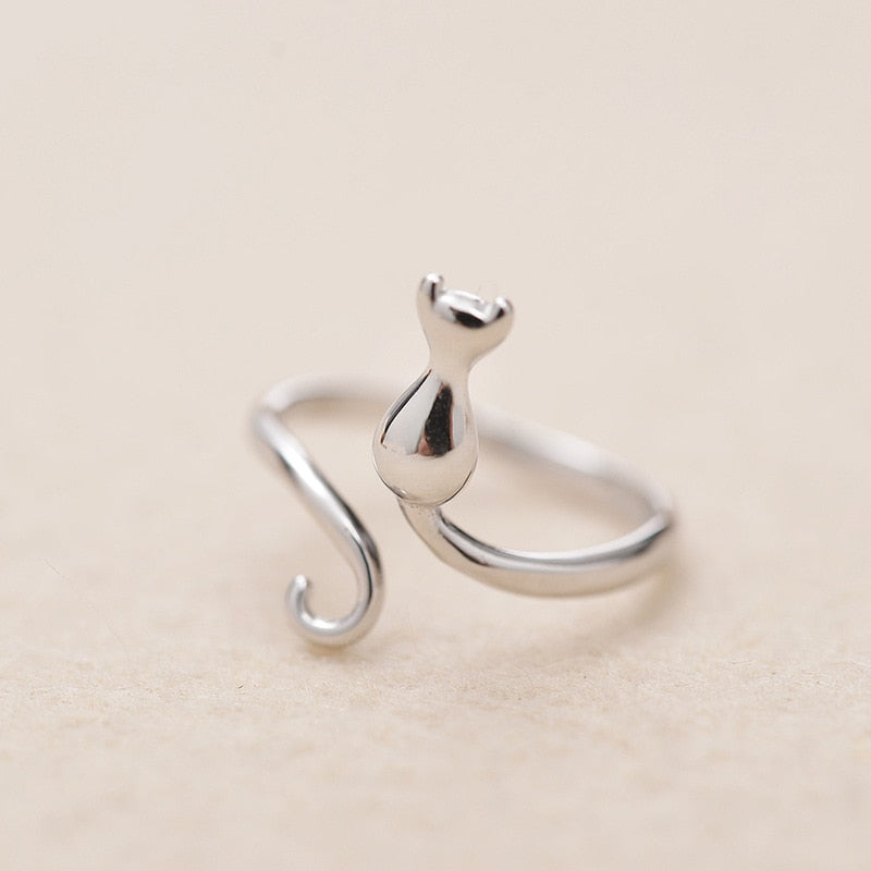 Anello in argento 925 a forma di gatto - Misura regolabile