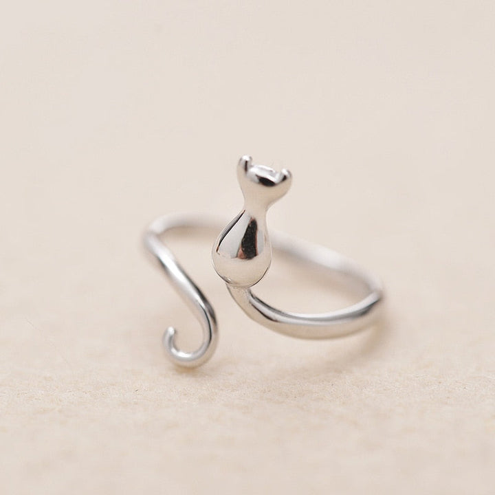Anello in argento 925 a forma di gatto - Misura regolabile