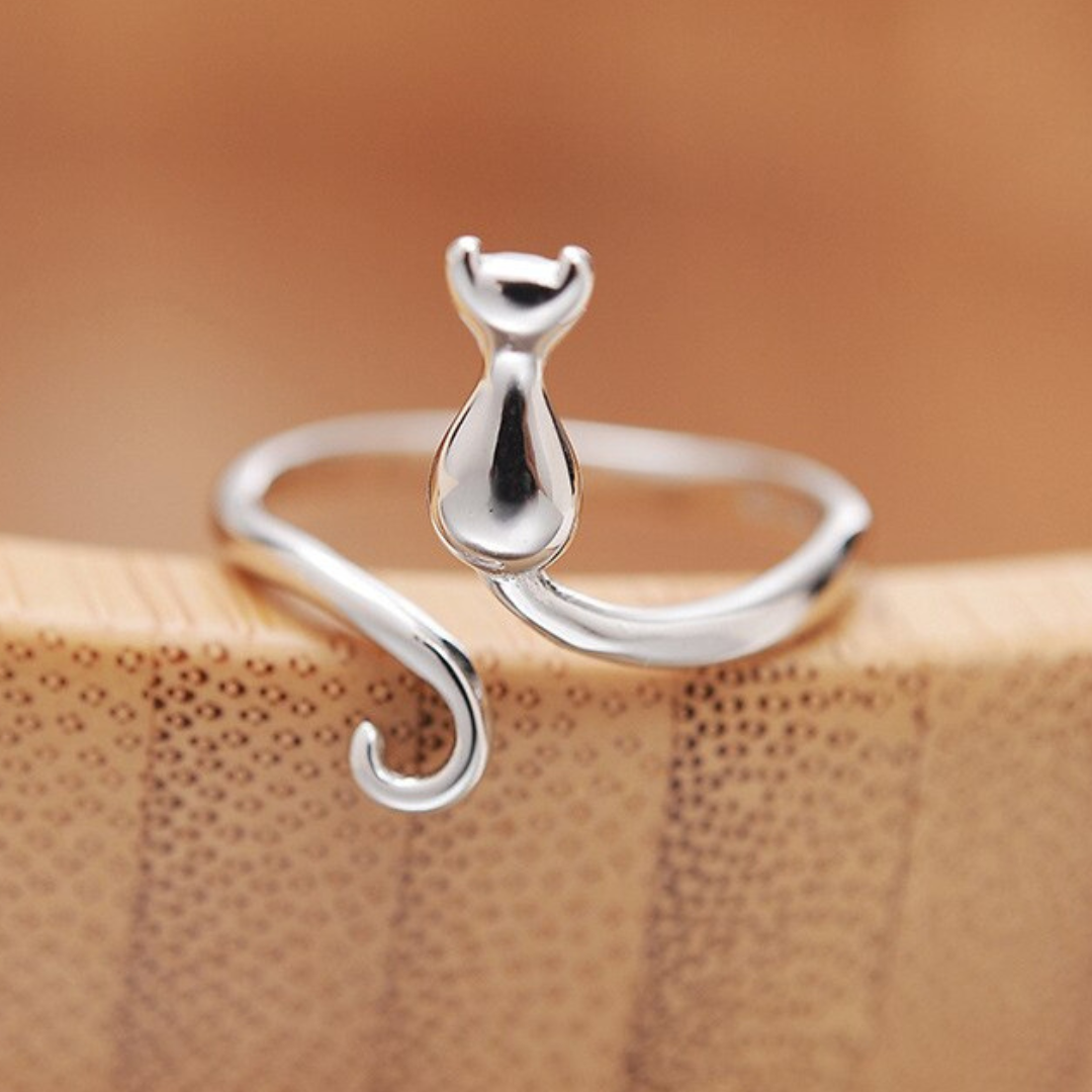 Anello in argento 925 a forma di gatto - Misura regolabile