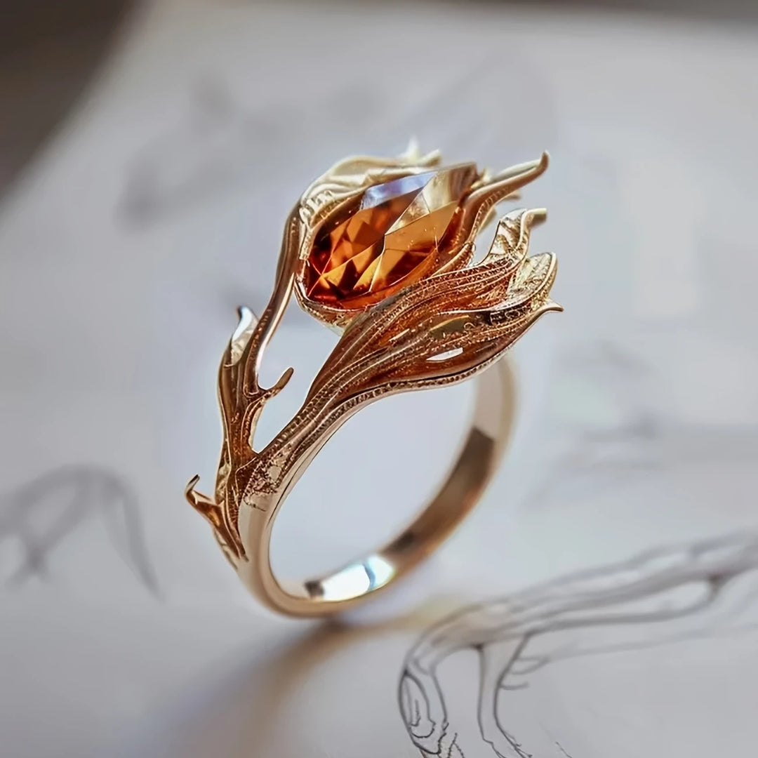 Anello d'oro con cristallo arancione