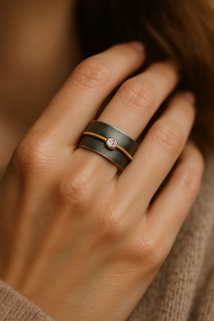 Addo - Anello Argento Scuro e Oro