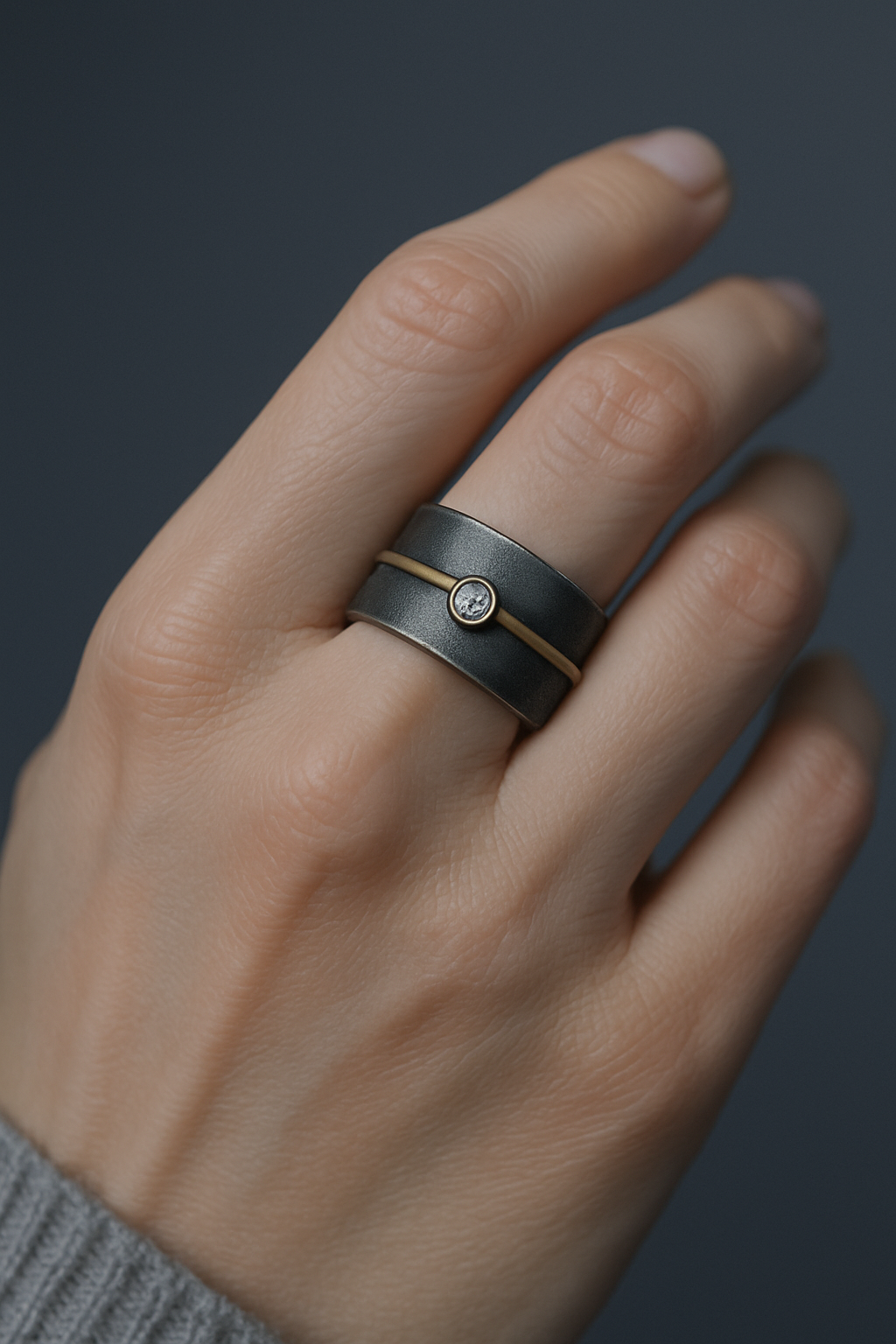 Addo - Anello Argento Scuro e Oro