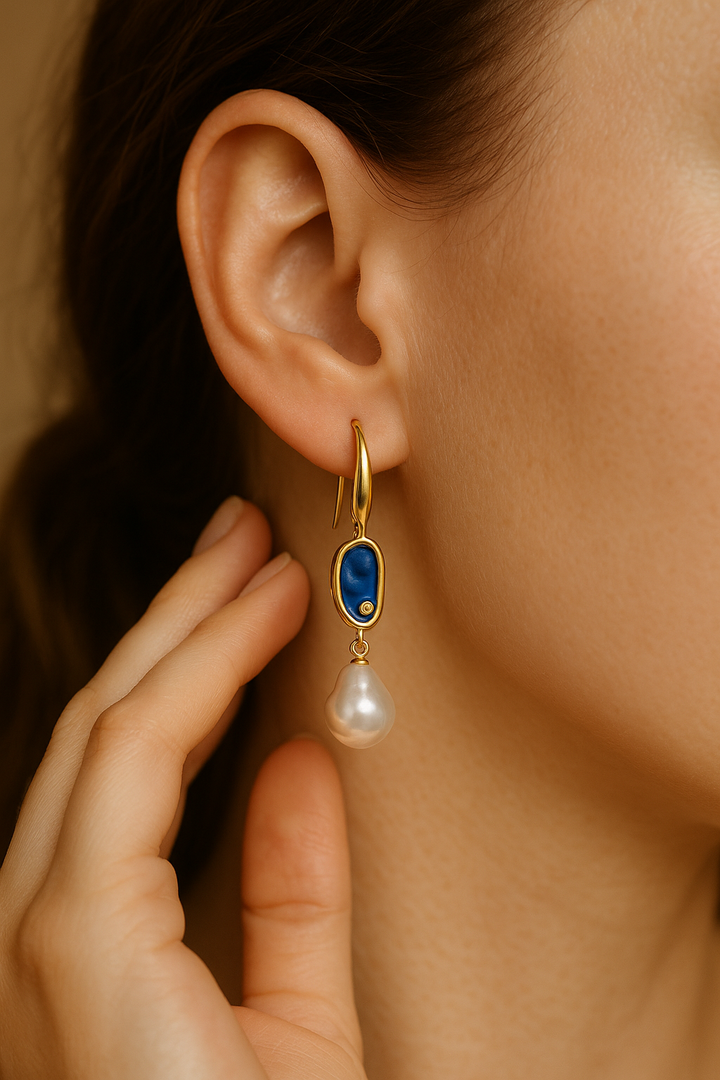 Mails - Orecchini Pendenti Blu con Perla
