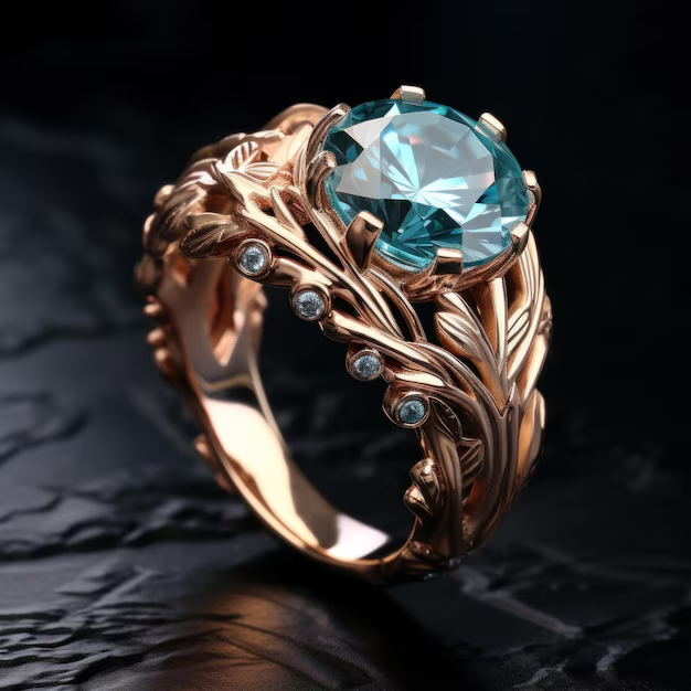 Anello rosé con zircone color turchese