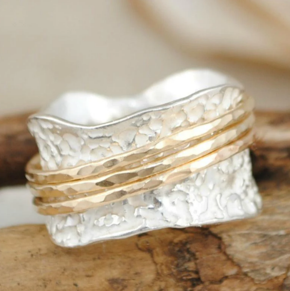 Anello Vintage Spinner Dünner Oro e Argento
