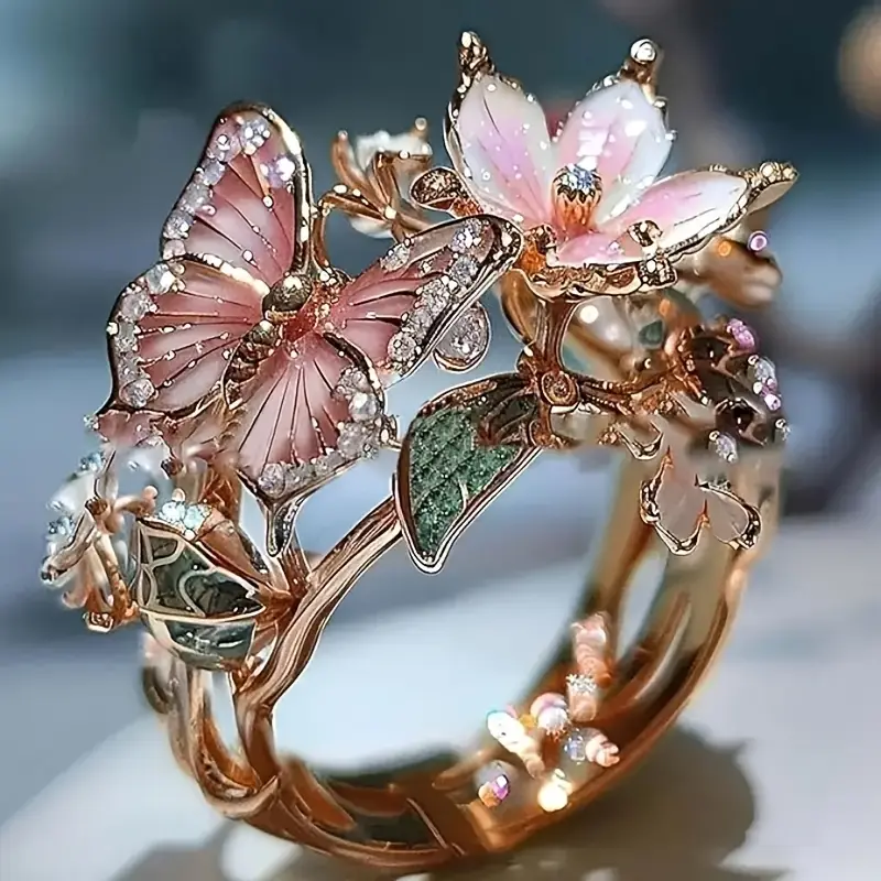 Anello a farfalla con zirconi