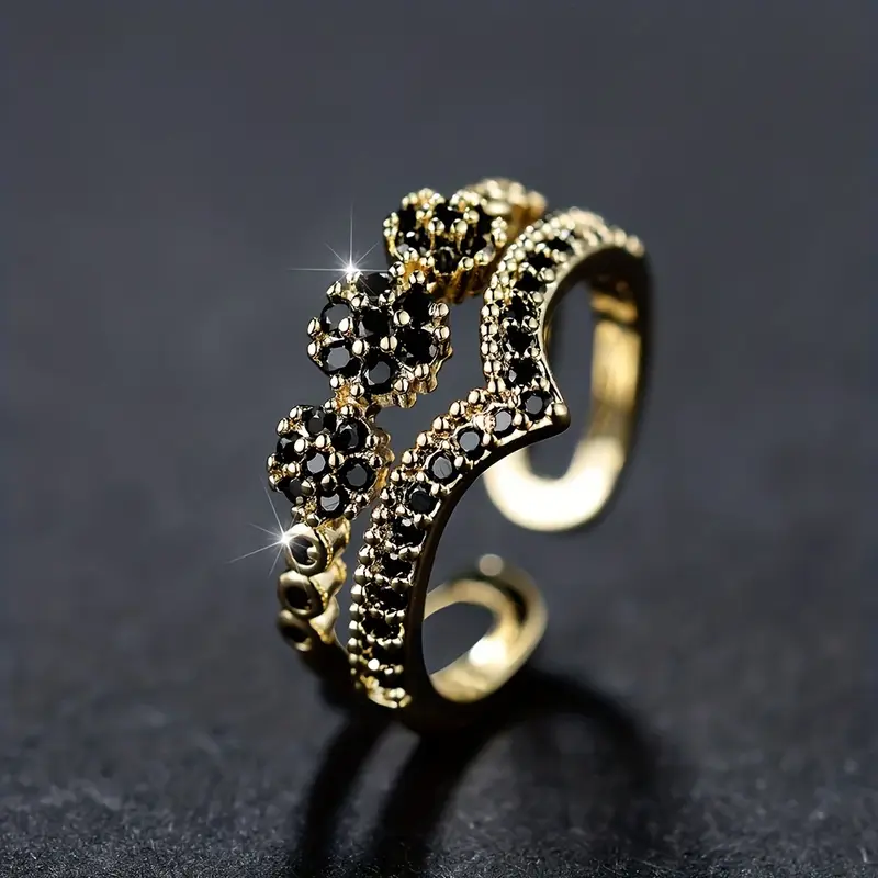 Anello Kronen vintage con zirconia cubica nera