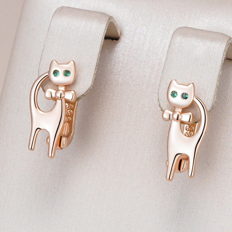 Orecchini di lusso placcati in oro rosa 18K con gatto carino