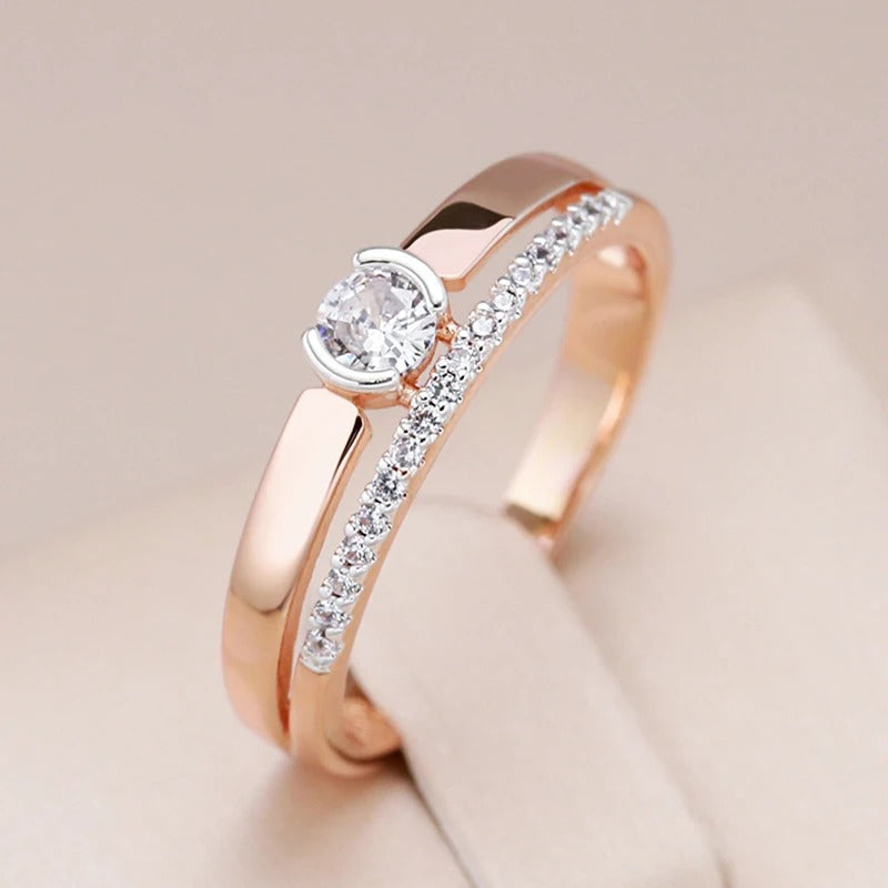 Anello doppio zircone placcato oro rosa 18K