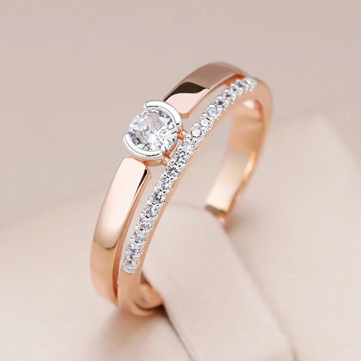 Anello doppio zircone placcato oro rosa 18K