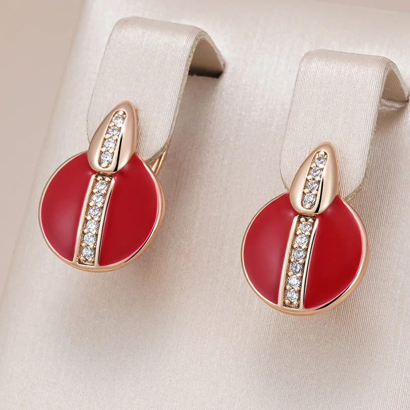 Orecchini a bottone rossi con zircone bianco placcato in oro rosa 18K