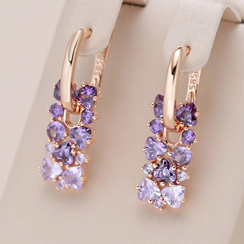 Orecchini pendenti in oro rosa 18 carati con ametista e zircone naturale