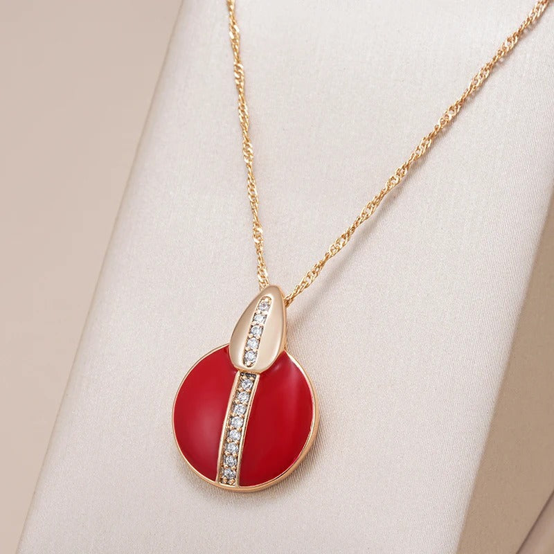 Collana con ciondolo in zircone naturale smaltato rosso placcato in oro rosa 18K