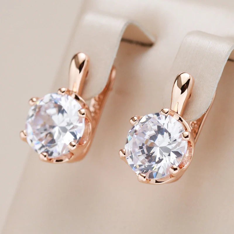 Orecchini a cerchio placcati in oro rosa 18 carati con zircone cubico rotondo e bianco