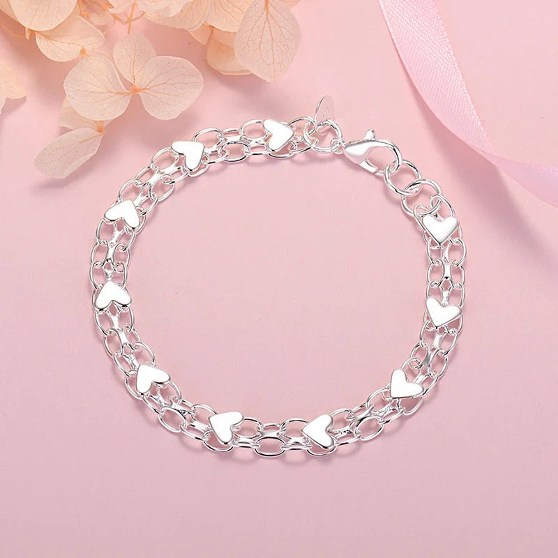 Bracciale in argento 925 a forma di catena con cuori