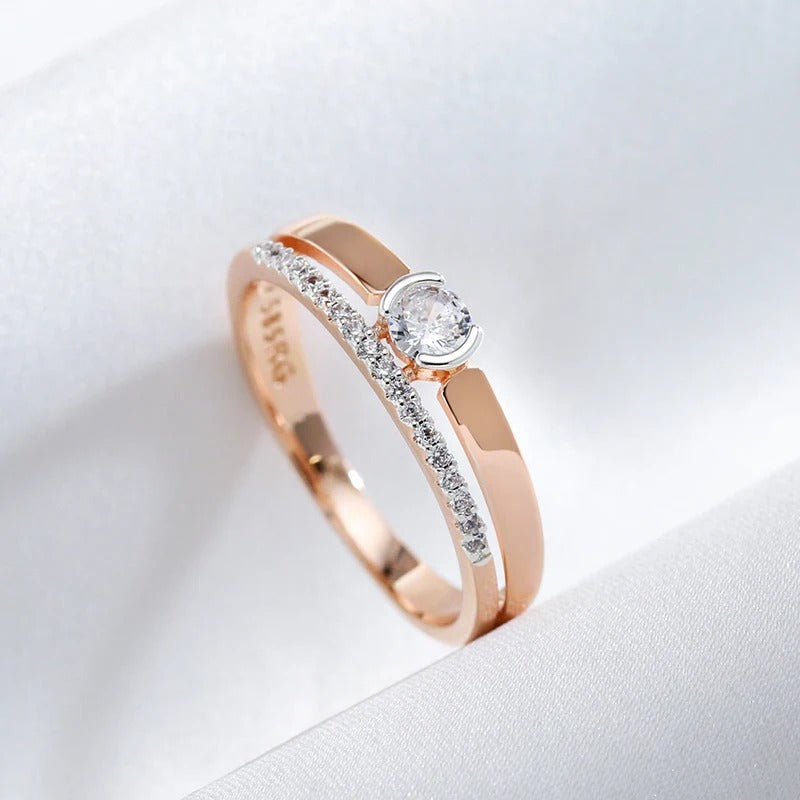 Anello doppio zircone placcato oro rosa 18K