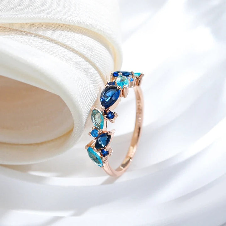 Anello pietre marine con zircone acquamarina e zaffiro in placcato oro rosa 18K