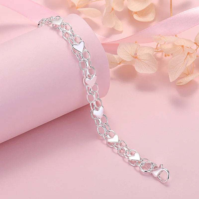 Bracciale in argento 925 a forma di catena con cuori