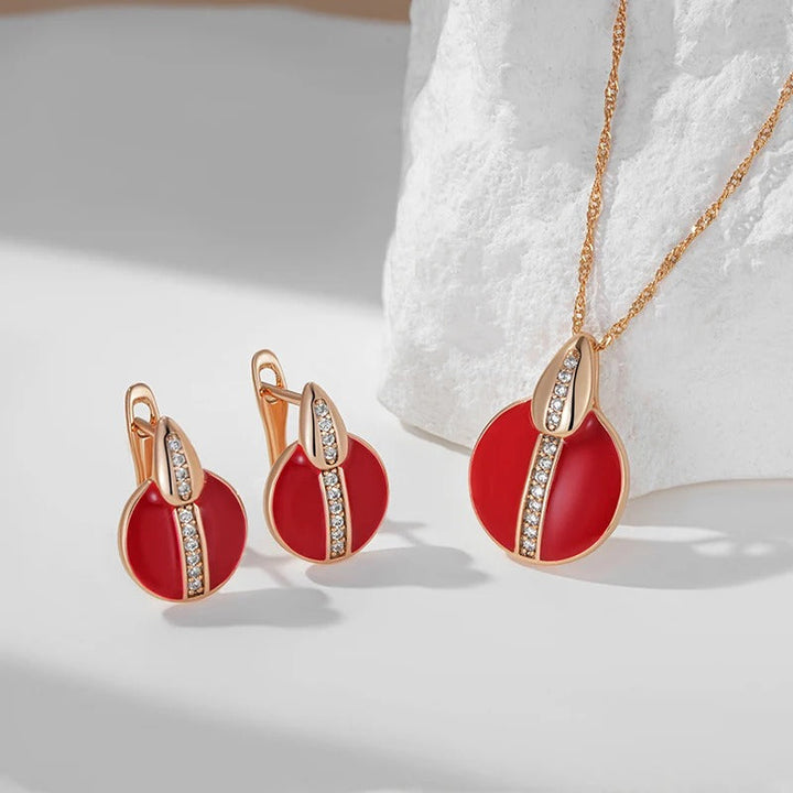 Orecchini a bottone rossi con zircone bianco placcato in oro rosa 18K