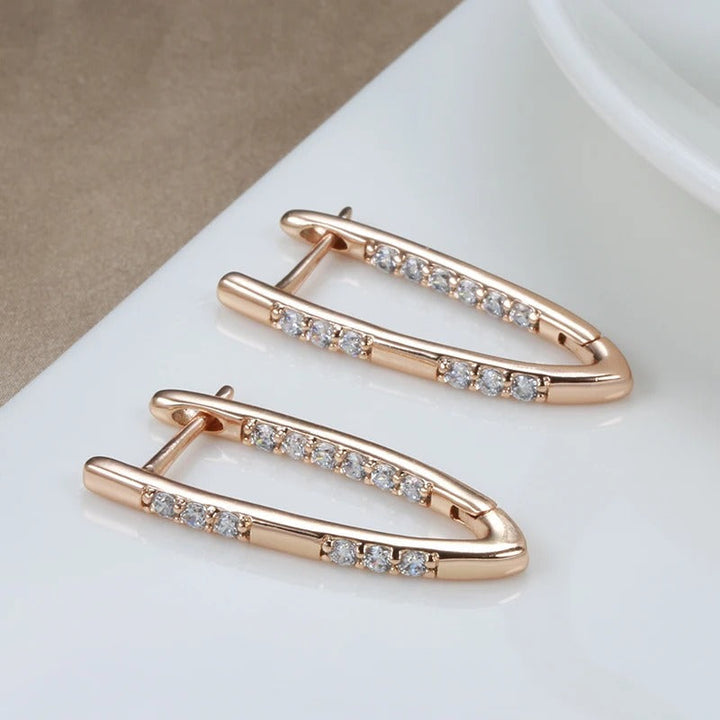 Orecchini pendenti geometrici in zircone naturale placcato in oro rosa 18K