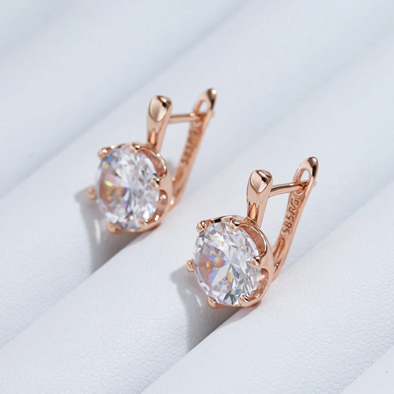 Orecchini a cerchio placcati in oro rosa 18 carati con zircone cubico rotondo e bianco