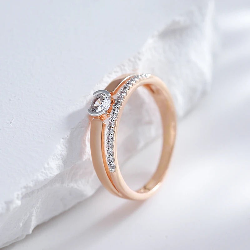 Anello doppio zircone placcato oro rosa 18K