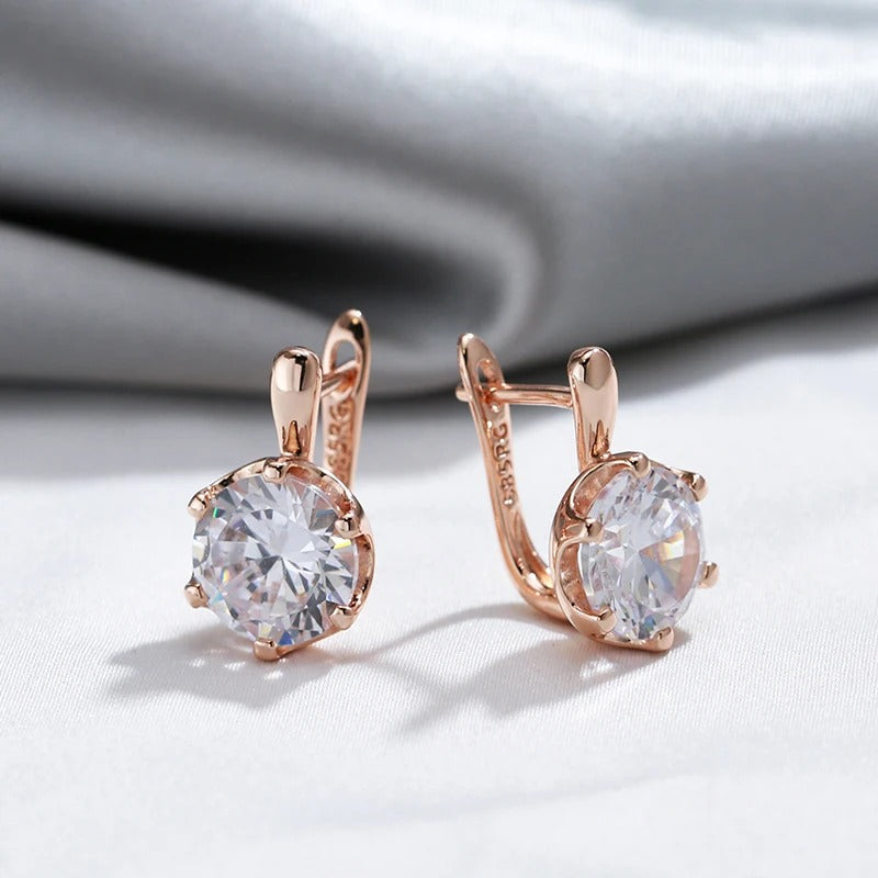 Orecchini a cerchio placcati in oro rosa 18 carati con zircone cubico rotondo e bianco