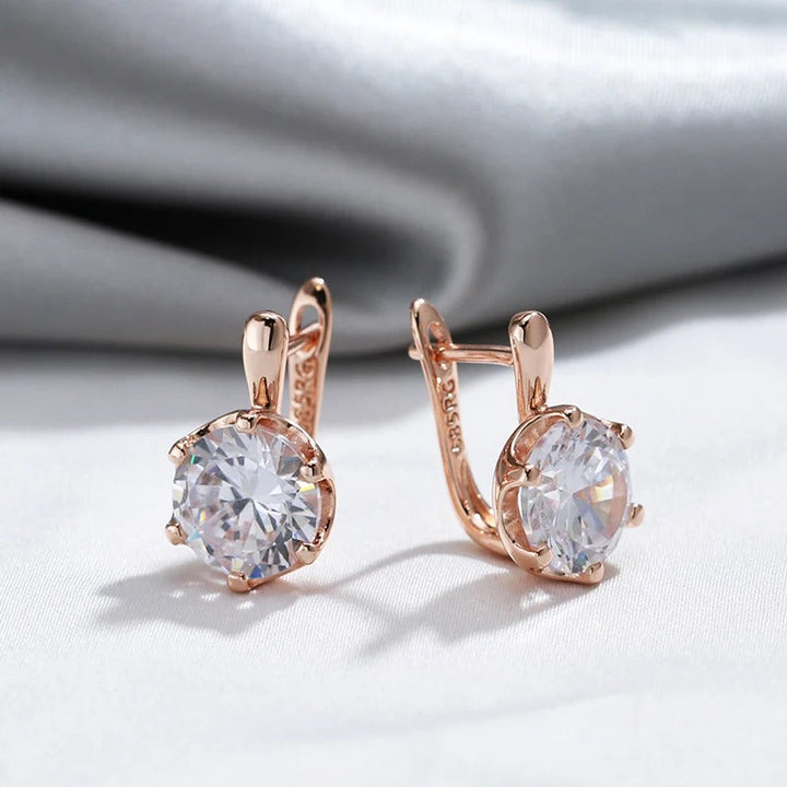 Orecchini a cerchio placcati in oro rosa 18 carati con zircone cubico rotondo e bianco