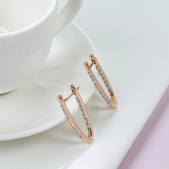 Orecchini pendenti geometrici in zircone naturale placcato in oro rosa 18K