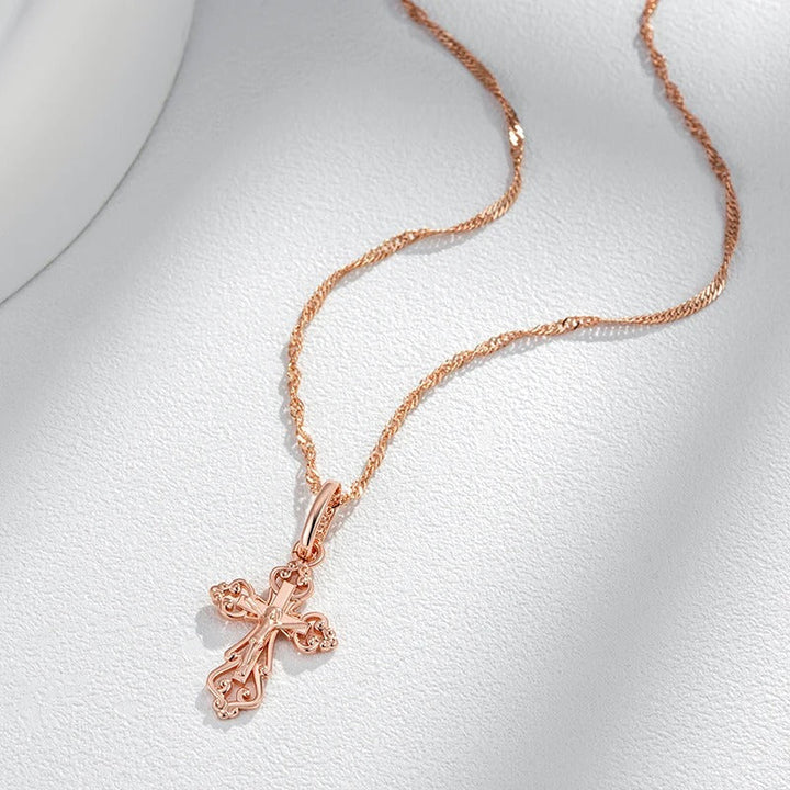 Collana con ciondolo a croce elegante placcato in oro rosa 18 carati