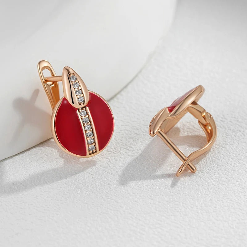 Orecchini a bottone rossi con zircone bianco placcato in oro rosa 18K