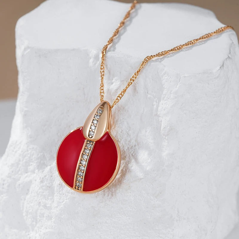 Collana con ciondolo in zircone naturale smaltato rosso placcato in oro rosa 18K