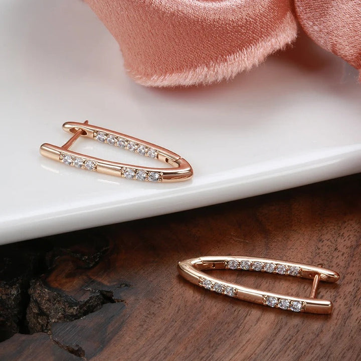 Orecchini pendenti geometrici in zircone naturale placcato in oro rosa 18K