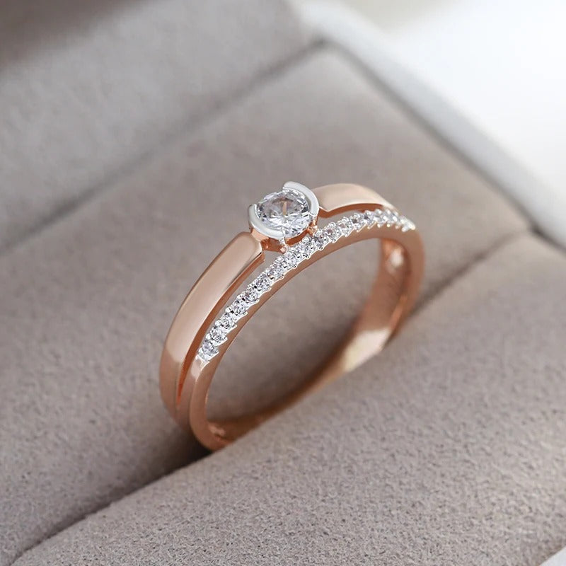 Anello doppio zircone placcato oro rosa 18K